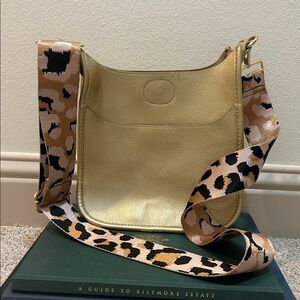 Gold Crossbody Bag with Leopard Strap